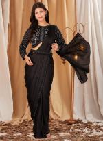 Chinnon Black Party Wear Embroidery Work Ready To Wear Saree